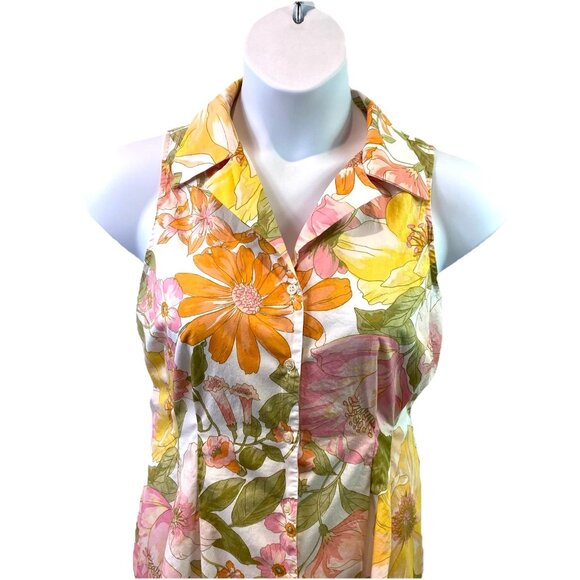 Chloe+Rene Womens Dress 100% Cotton Floral Print Tie Waist Sleeveless Boho Sz L - Picture 2 of 13